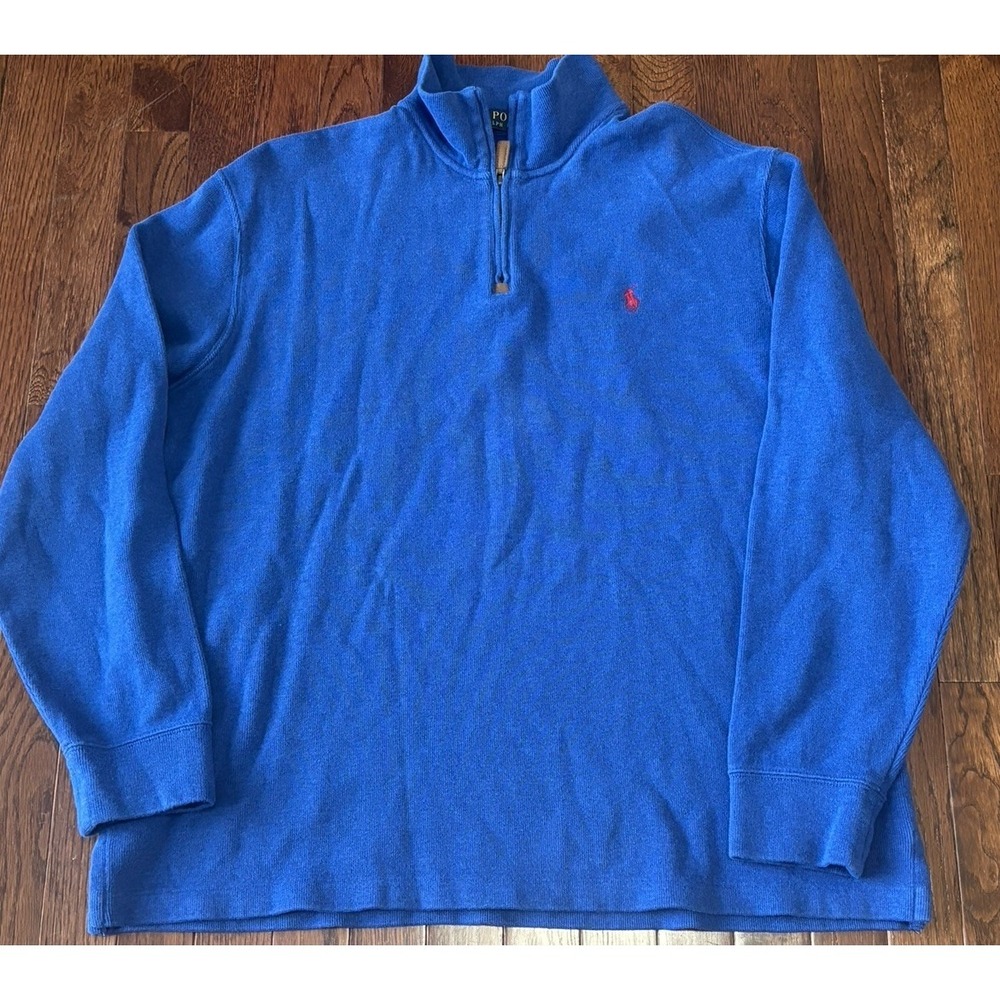 Polo Ralph Lauren Men Estate Rib 1/4 Zip Pullover Blue Sweater red‎ Pony Sz XL